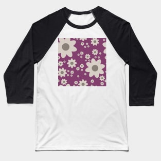 Retro style simple daisy flower in magenta purple, donkey brown and taupe Baseball T-Shirt